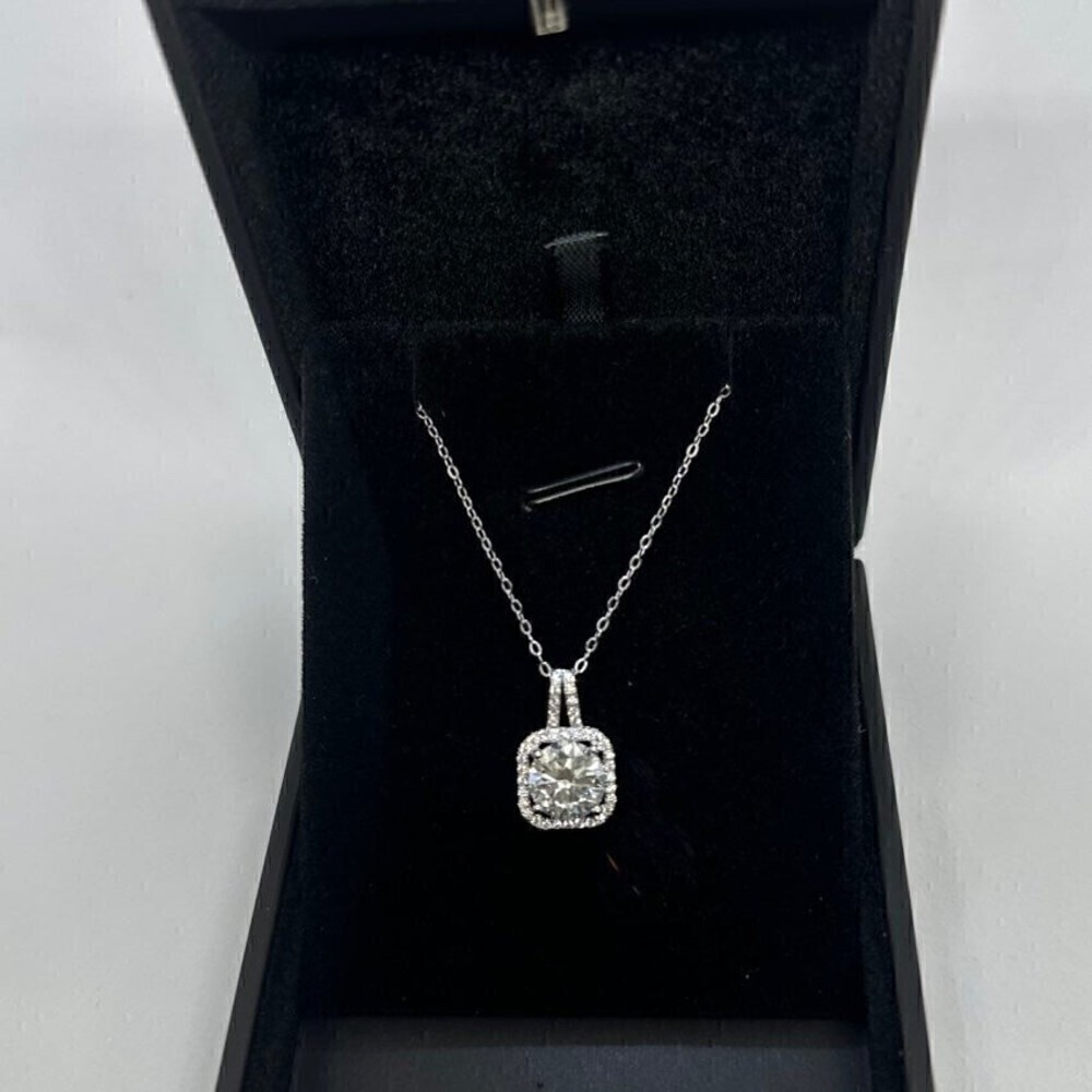 GRA Moissanite Diamond Necklace 2 Ct Pendant Chain Fine Jewelry Halo - Picture 7 of 12